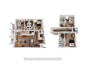 3 Beds • 3 Bath Private floor plan